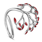 Stylish Ring Cuff Ring 925 Sterling Silver with Enamel Tree, Platinum