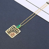 Sunflower Necklace 925 Sterling Silver 14k Gold Plated Pendant Necklace Unique Square Pendant Jewelry With Green Crystals Cz Gifts For Women Friend Wife