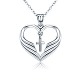 925 Sterling Silver Gardian Angel Wings Necklace Cross Necklace