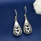 Women's 925 Sterling Silver Bali Inspired Heart Filigree Puffed Teardrop Dangle Hook Earrings
