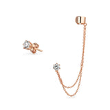 Rose Gold Plated 925 Silver Double Chain CZ Linked Modern Earring