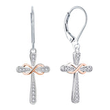 Cross Earrings 925 Sterling Silver Infinity Leverback Earrings Cross Dangle Drop Religious Jewelry Christian Baptism Gift
