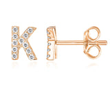 14K Rose Gold Plated Sterling Silver CZ Alphabet Letter Earrings | Initial Earrings for Girls