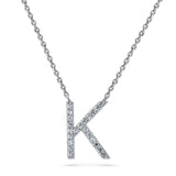 Rhodium Plated Sterling Silver Cubic Zirconia CZ Initial Letter Wedding Pendant Necklace