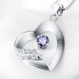 Laser Love You Heart Necklace Purple Zirconia Jewelry Necklace