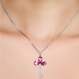 Keys Shape With Three Ruby Necklace Creative Jewelry 925 Sterling Silver
