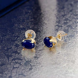 14K  Gold Blue Sapphire Stud Earrings For Women