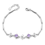 Crystal Flower Charm Bracelet For Women 925 Sterling Silver With Clear CZ