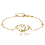 18K Gold Plated 925 Sterling Silver Bracelets 5A Cubic Zirconia CZ Double Love Heart Bracelets for Women and Teen Girls