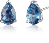Sterling Silver Blue Topaz Stud Earrings Teardrop Shaped  Birthstone Fine Jewelry For Women Girls