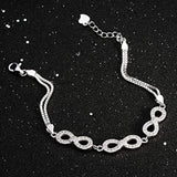 925 Sterling Silver Pave CZ Figure 8 Infinity Love Heart Bracelet Double Chain Clear