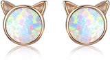 Cat Earrings Opal Earrings 18K Gold Plated Sterling Silver Opal Jewelry for Women Opal Cat Stud Earrings Opal Jewelry for Women