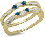 0.50 Carat (ctw) 14K Gold Round Cut Blue & White Diamond Women Wedding Band Increase Protect Ring 1/2 CT