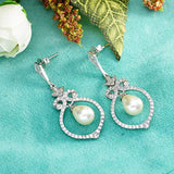 925 Sterling Silver CZ Simulated Pearl Vintage Style Floral Chandelier Earrings Clear