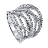 Rhodium Plated Sterling Silver Cubic Zirconia CZ Statement Woven Cocktail Fashion Right Hand Ring