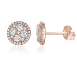 14K Gold Plated Sterling Silver Post Halo Cluster Cubic Zirconia Stud Earrings for Women | Gold Earrings