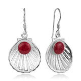 925 Sterling Silver Seashell Sea Shell w/Pearl Design Beach Jewelry Dangle Earrings