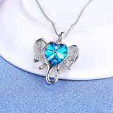 Lucky Elephant Pendant Animal Necklace with Blue Heart Shape Crystals Wife Girlfriend Birthday Party Jewelry Gifts for Mom