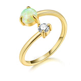 925 Sterling Silver Adjustable Rings Opal Cubic Zirconia Rings Double Gemstone Open Rings for Women