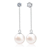 925 Sterling Silver Pearl Earrings Round Shape Pearl Wedding Earrings for Brides Handpicked Freshwater Cultured White Pearl Drop Earrings Jewelry for Women and Girls