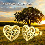 Tree of Life Heart Shaped Stud Earrings 925 Sterling Silver Stud Earrings  for Women