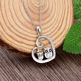 925 Sterling Silver Mother Daughter Necklace Heart Owl Wisdom Lovely Animal Pendant Jewelry Gift for Women Girl Owl Lover