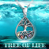 Silver Necklace for Women, Family Tree of Life Pendant - Teardrop Jewelry Gift Ideas