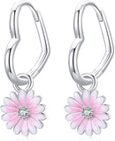 Silver Cute Flower Dangle Drop Earrings