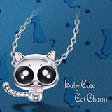 Baby Cat Charms 925 Sterling Silver Love Animals Pets Bead  Charm with Cubic Zirconia Charms