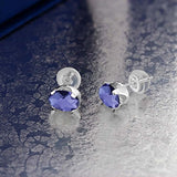 14K Gold Blue Iolite  Stud Earrings For Women