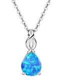 S925 Sterling Silver Opal Necklace Teardrop Pendant  Birthstone Jewelry for Women