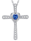 S925 Sterling Silver CZ Love Heart Cross Jewelry Tourmaline  Necklace Pendants  for Her