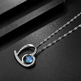 S925 Sterling Silver CZ Heart& Moon Pendants Natrual Gemstone Blue Topaz Necklace For Women