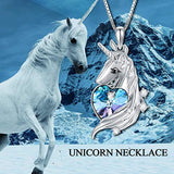 Unicorn Necklace 925 Sterling Silver Cute Animal Pendant Necklace with Purple Heart Crystal,Jewelry for women Teen Girls Girlfriend Birthday Gifts