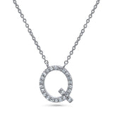 Rhodium Plated Sterling Silver Cubic Zirconia CZ Initial Letter Wedding Pendant Necklace