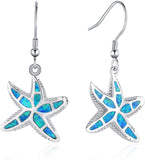 925 Sterling Silver Starfish Blue Opal Dangle Drop Cute Earrings Birthstone Fine Jewelry For Women Girls