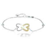 18K Gold Plated 925 Sterling Silver Bracelets 5A Cubic Zirconia CZ Double Love Heart Bracelets for Women and Teen Girls