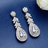 Women's 925 Sterling Silver CZ Teardrop Wedding Pierced Earrings Clear