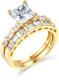 14k Yellow OR White Gold With Solitaire for Engagement Ring and Wedding Band 2 Piece Set