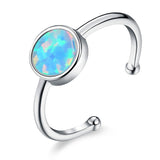 925 Sterling Silver Adjustable Rings 6mm Opal Rings Natural Stone Open Rings for Women