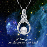 S925 Sterling Silver Genuine White Freshwater Cultured Pearl Infinity Pendant Necklace Jewelry Gifts for Women Wedding Wife Girlfriend Anniversary Birthday