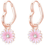 Daisy Flower Heart Hoop Earrings Sterling Silver Cute Flower Dangle Drop Earrings Fashion Jewelry Gift for Women Girls