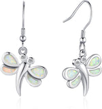 925 Sterling Silver Dragonfly Blue Opal Dangle Drop Cute Earrings Birthstone Fine Jewelry For Women Girls