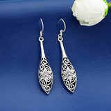 Women's 925 Sterling Silver Bali Inspired Flower Filigree Puffed Teardrop Dangle Hook Earrings