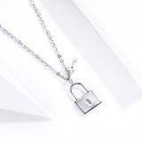 S925 Sterling Silver Love Lock Pendant Necklace White Gold Plated Necklace