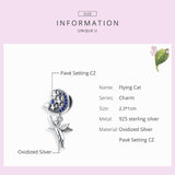 925 Sterling Silver Flying Cat Catch The Moon Charm For Bracelet  Fashion Jewelry For Gift