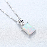 Square Opal Pendant S925 Sterling silver Female Necklace
