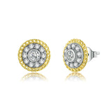 925 Sterling Silver Noble Design Round Stud Earrings Precious Jewelry For Women