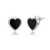 925 Sterling Silver Simple Black Heart Stud Earrings Precious Jewelry For Women