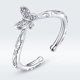 S925 Sterling Silver Butterfly Ring Plated White Gold Ring